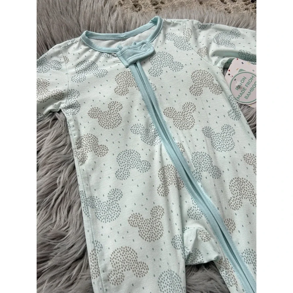 Disney Baby Blue Mickey Designed‎ Bamboo Zippy Footed 3-6 Month Jammy NWT